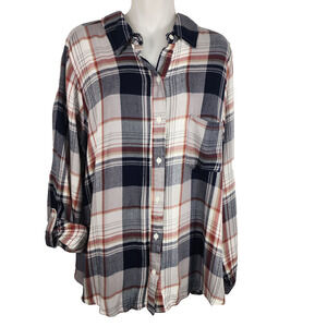 Knox Rose Women Flannel Shirt XXL Plaid Lace Inset Back Boho Festival Lumberjill